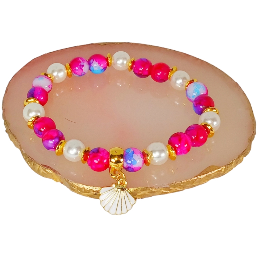 Pearl Multicolor Beads & Shell Charm Bracelet Mermaidcore Coastal Beachy 2000s - Picture 8 of 13